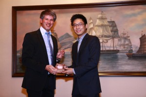 Mr. Eric Fok handing over Award of Appreciation to Erwin Bamps, COO Gulf Craft, for his participation as keynote speaker at China Marina Conference